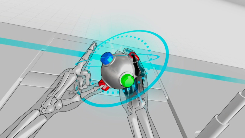 Image d'un jeu en réalité virtuelle en immersion dans un laboratoire scientifique.